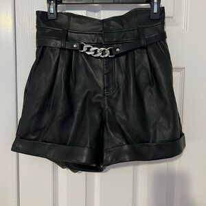 Bar III Black Faux Leather High-Waist Chain Detail Shorts